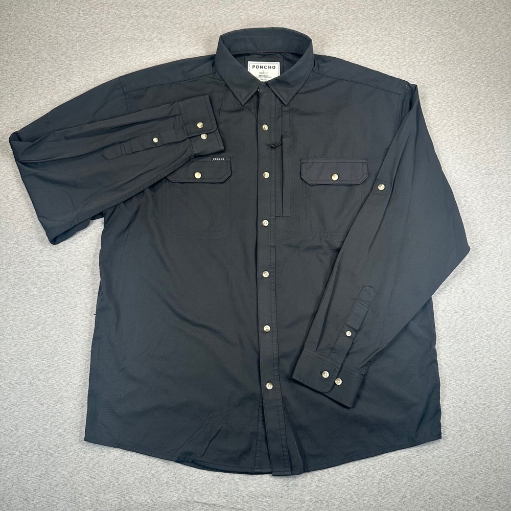Poncho Outdoors Shirt Mens L Regular Fit Black Performance Magnetic Pockets